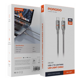 Porodo Usb-C To Lightning Led Light Cable 1.2M-Grey